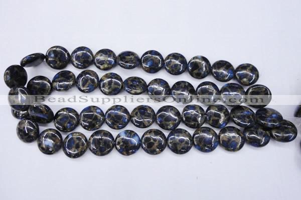 CGO204 15.5 inches 20mm flat round gold blue color stone beads