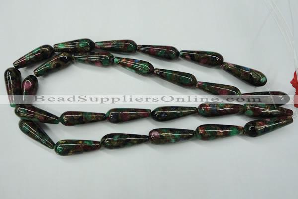 CGO29 15.5 inches 10*30mm teardrop gold multi-color stone beads