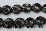 CGO33 15.5 inches 14mm flat round gold multi-color stone beads