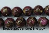 CGO55 15.5 inches 12mm round gold red color stone beads