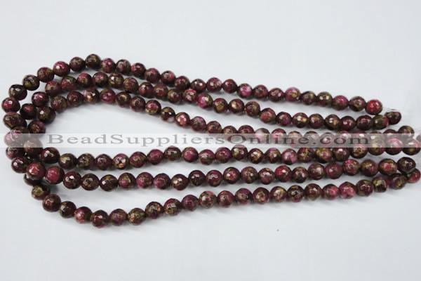 CGO63 15.5 inches 8mm faceted round gold red color stone beads