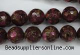 CGO65 15.5 inches 12mm faceted round gold red color stone beads