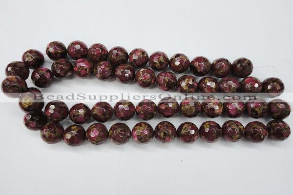 CGO67 15.5 inches 16mm faceted round gold red color stone beads