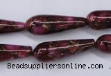 CGO78 15.5 inches 8*20mm teardrop gold red color stone beads