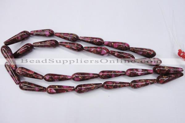 CGO79 15.5 inches 10*30mm teardrop gold red color stone beads