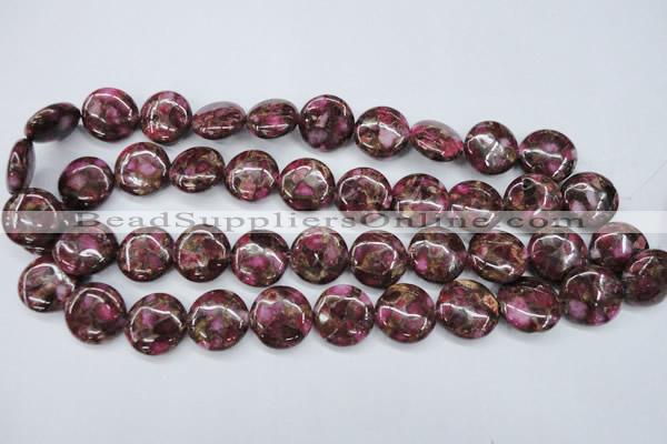 CGO86 15.5 inches 12mm flat round gold red color stone beads