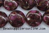 CGO89 15.5 inches 18mm flat round gold red color stone beads