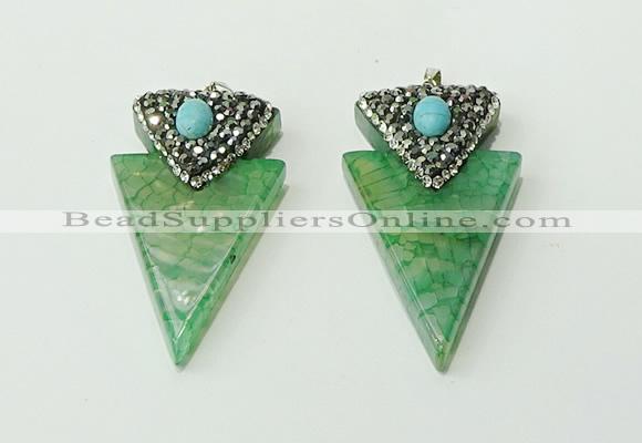 CGP105 30*55mm arrowhead agate gemstone pendants wholesale