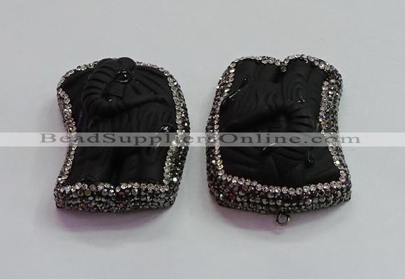 CGP1567 35*45mm carved black obsidian pendants wholesale