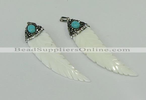 CGP291 15*65mm feather pearl shell pendants wholesale