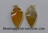 CGP3002 22*45mm arrowhead agate gemstone pendants wholesale