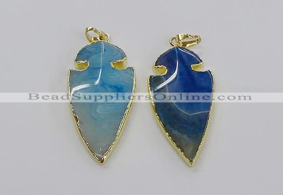 CGP3005 22*45mm arrowhead agate gemstone pendants wholesale