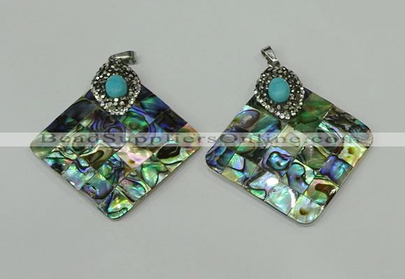 CGP306 35*35mm diamond abalone shell pendants wholesale