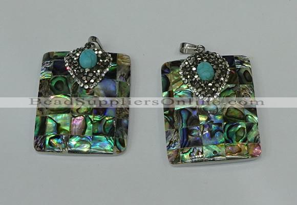 CGP307 30*40mm rectangle abalone shell pendants wholesale