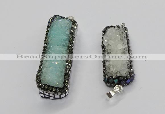 CGP3101 15*45mm - 15*55mm rectangle druzy agate pendants