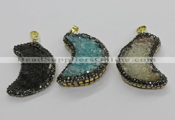 CGP3104 25*40mm moon-shaped druzy agate pendants wholesale