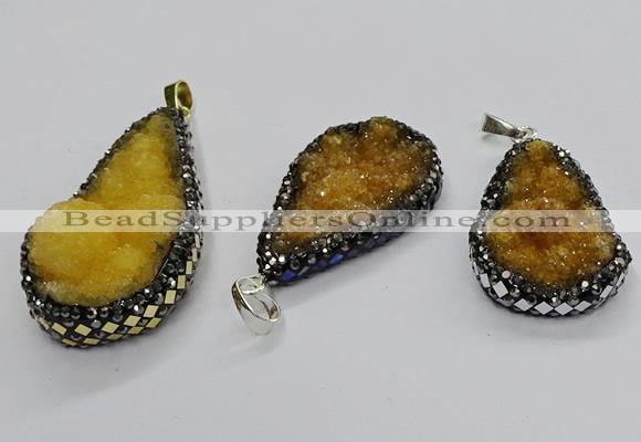 CGP3116 25*45mm - 30*50mm flat teardrop druzy agate pendants