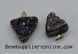 CGP3140 25*30mm - 30*35mm triangle plated druzy amethyst pendants