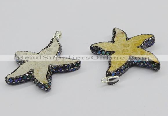 CGP3153 45*50mm starfish fossil coral pendants wholesale