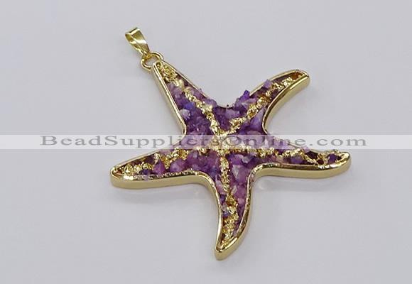 CGP3232 55*58mm starfish druzy agate pendants wholesale