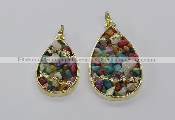 CGP3256 25*40mm - 30*50mm flat teardrop druzy agate pendants