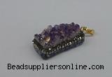 CGP3382 10*35mm - 15*50mm rectangle plated druzy amethyst pendants