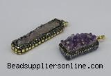 CGP3383 10*35mm - 15*50mm rectangle plated druzy amethyst pendants