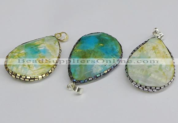 CGP3403 30*40mm - 30*45mm faceted flat teardrop agate pendants