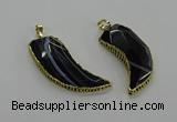 CGP3459 16*30mm - 18*40mm horn black agate pendants