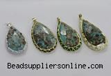 CGP3480 30*50mm - 35*55mm faceted flat teardrop ocean agate pendants