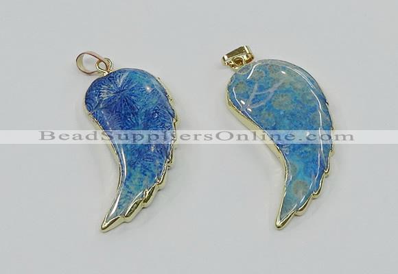 CGP3495 22*45mm - 25*50mm wing-shaped fossil coral pendants