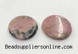 CGP3624 48mm - 51mm flat round rhodochrosite gemstone pendants