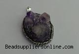 CGP365 30*40mm - 35*45mm freeform crystal glass & amethyst pendants