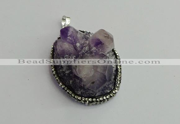 CGP365 30*40mm - 35*45mm freeform crystal glass & amethyst pendants