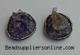 CGP366 30*40mm - 35*45mm freeform crystal glass & amethyst pendants