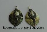 CGP386 35*50mm carved leaf shell pearl & pearl pendants wholesale