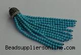 CGP684 4mm faceted round handmade turquoise beaded tassel pendants