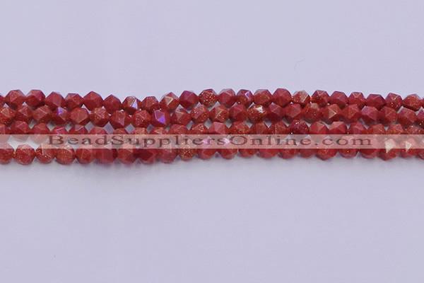 CGS451 15.5 inches 6mm faceted nuggets goldstone beads wholesale