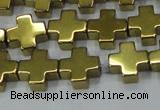 CHE1008 15.5 inches 10*10mm cross plated hematite beads wholesale