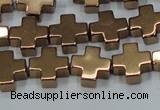 CHE1009 15.5 inches 10*10mm cross plated hematite beads wholesale