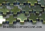 CHE1010 15.5 inches 10*10mm cross plated hematite beads wholesale