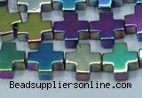 CHE1011 15.5 inches 10*10mm cross plated hematite beads wholesale