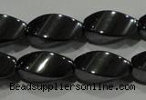 CHE162 15.5 inches 7*14mm twisted rice hematite beads