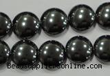 CHE274 15.5 inches 14mm flat round hematite beads wholesale