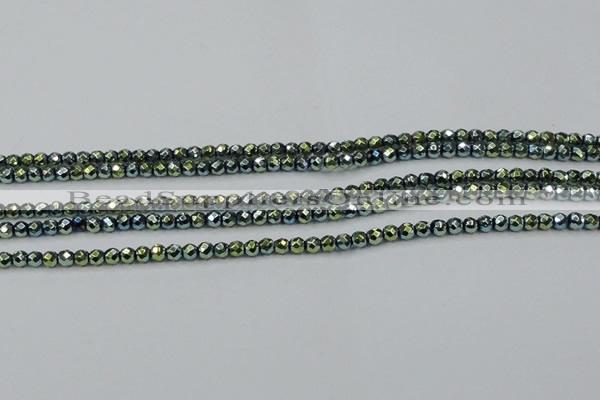 CHE713 15.5 inches 4mm faceted round plated hematite beads