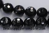 CJB08 16 inches 12mm faceted round natural jet gemstone beads wholesale