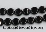 CJB19 16 inches 8mm flat round natural jet gemstone beads wholesale