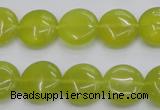 CKA237 15.5 inches 14mm flat round Korean jade gemstone beads