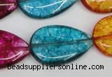 CKQ126 15.5 inches 20*30mm flat teardrop dyed crackle quartz beads