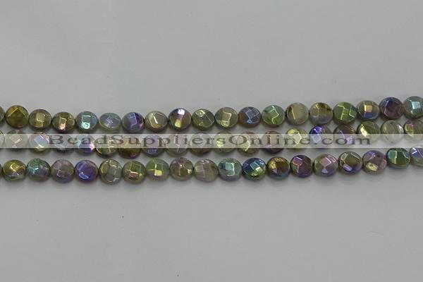 CLB676 15.5 inches 8mm faceted coin AB-color labradorite beads